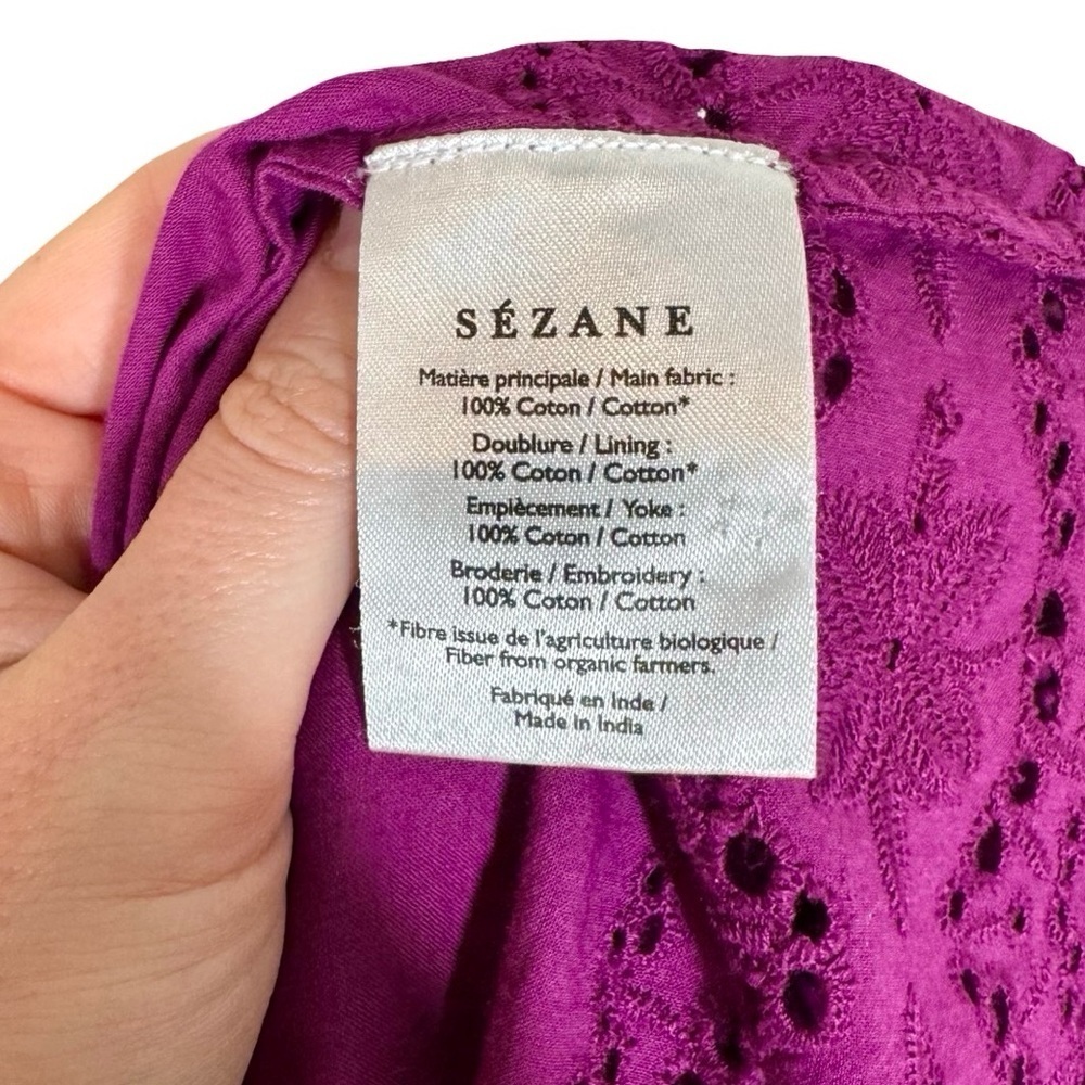 Sezane Elsa Blouse Eyelet Embroidered Ruffled Openwork in Purple Violet sz36/US4 - Picture 10 of 13